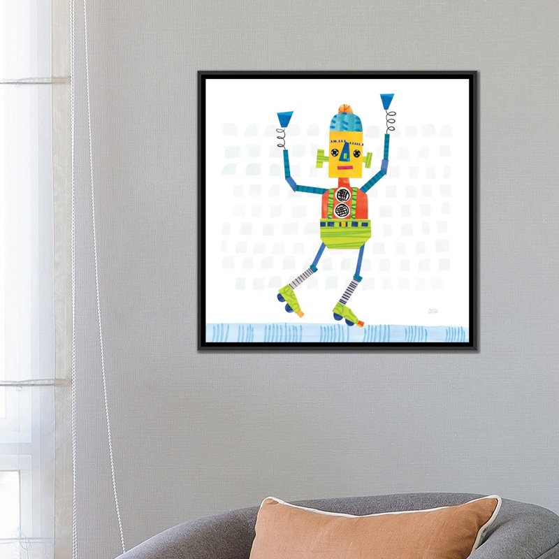 " Robot Party I " by Melissa Averinos, 18" H x 18" W x 1.5" D, Black Framed Canvas, No Mat