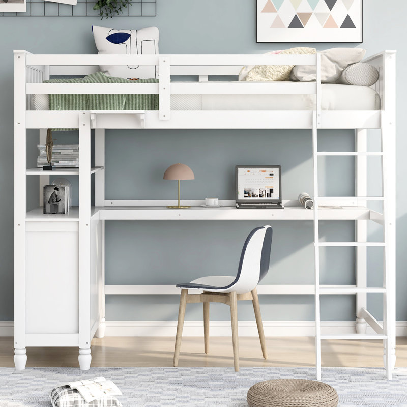 Lit mezzanine simple blanc avec options de rangement - Personnalisez la taille de votre tablette supplémentaire