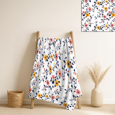 Fleurs de cerisier roses et jaunes - Patchwork en peluche, jeté en molleton rustique