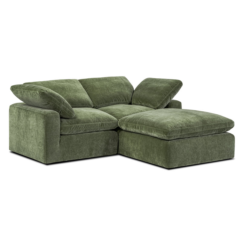 Canapé et méridienne rembourrés 3 pièces Wonardo, Tissu vert Sagano