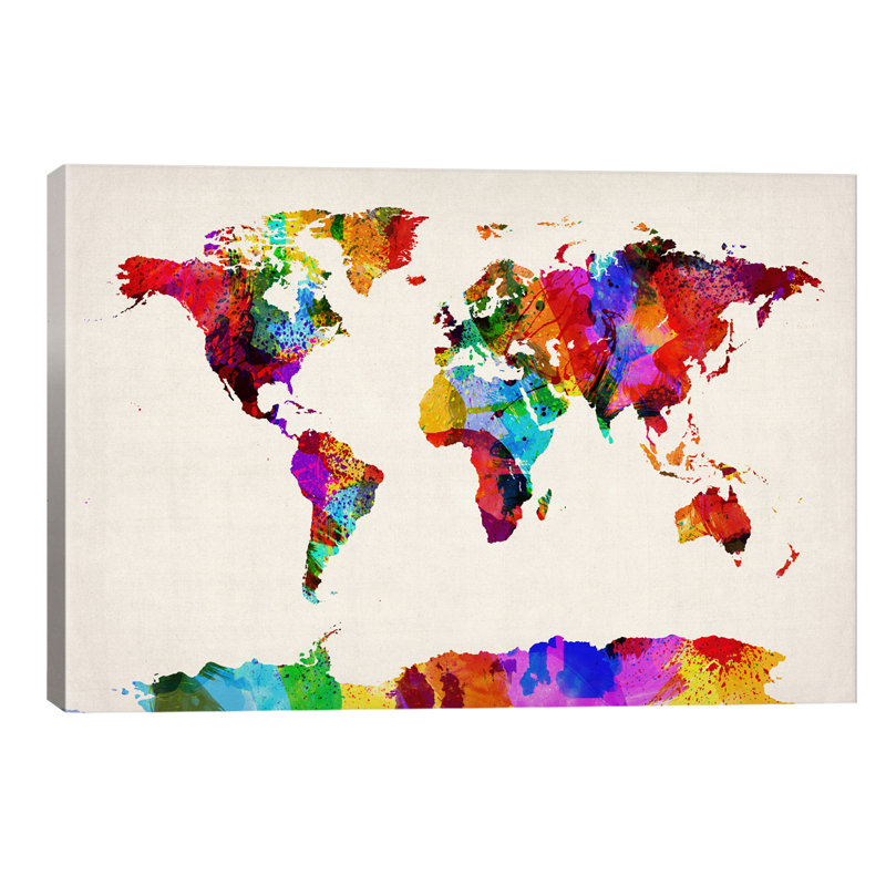 Map Of The World (Abstract Painting) II by Michael Tompsett - Print on Canvas, 101.6 cm H x 66.04 cm W x 1.91 cm D, No Frame