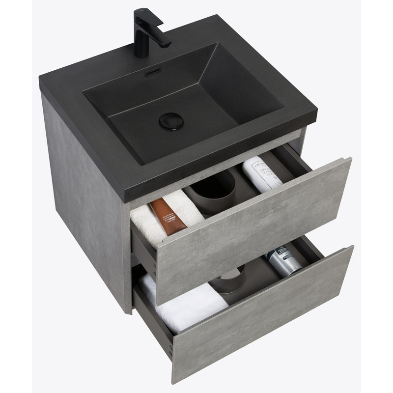 24" Floating Bathroom Vanity with Sink, Modern Wall-Mounted Bathroom Storage, Black, Gray