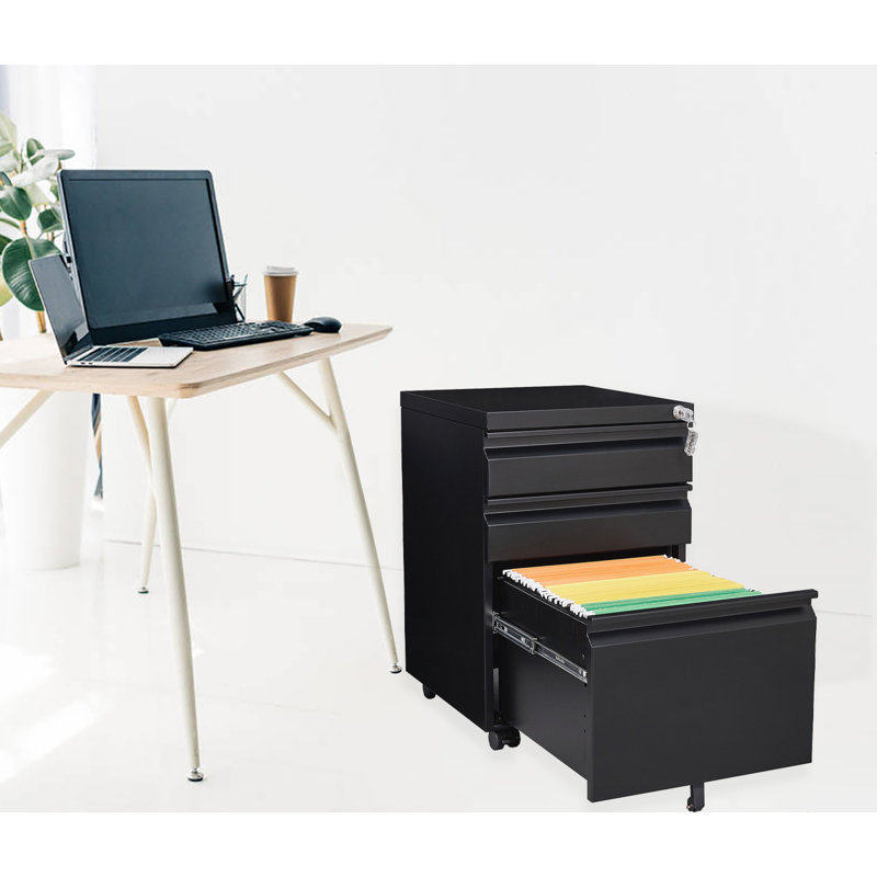 Classeur verrouillable à 3 tiroirs avec 5 roulettes - Classeur roulant pour format lettre / A4, Noir