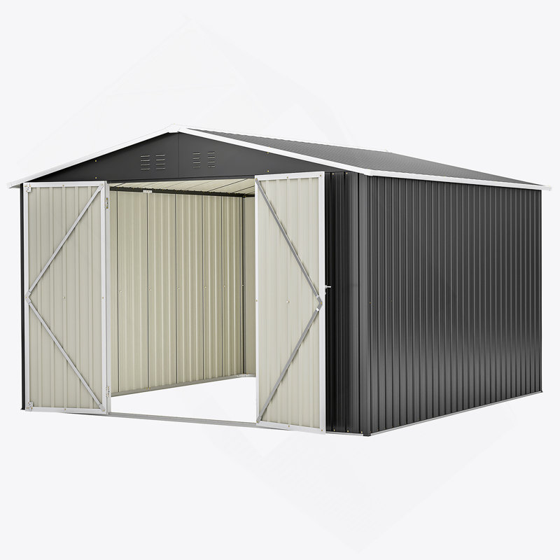 Remise de rangement extérieure robuste en métal 10 x 10 pi avec portes verrouillables, remise toutes saisons pour outils de jardin, de pelouse et de patio