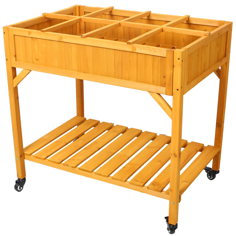 Lit de jardin surélevé à 8 poches, jardinière surélevée mobile personnalisable pour herbes, légumes, fleurs avec roues verrouillables, tablette de rangement, trous de drainage