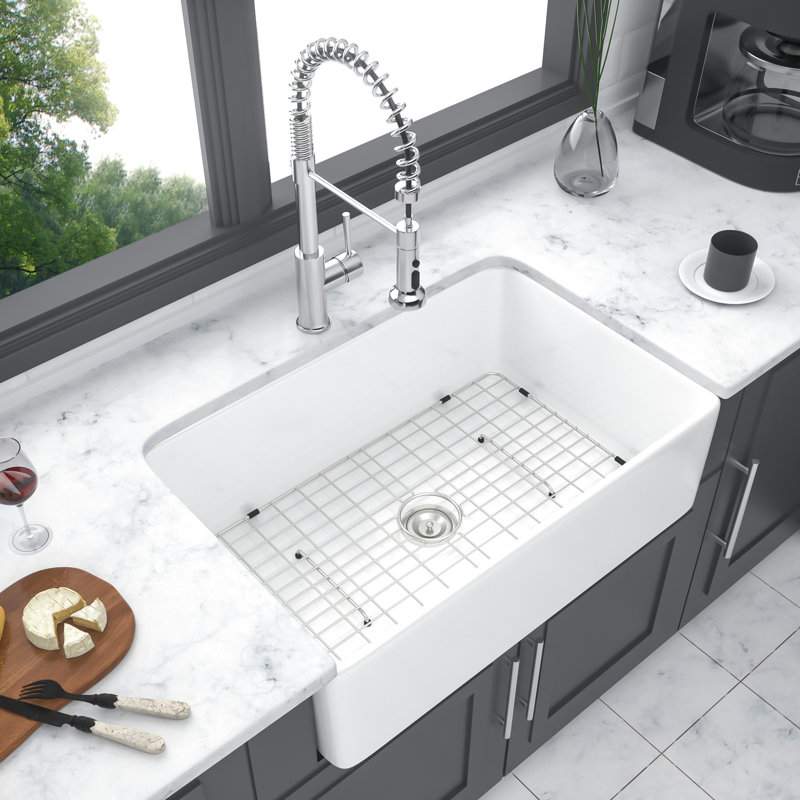 White Ceramic Apron Sink 30 Inch - Kitchen Single Bowl And Resistance Apron Front For Elegant