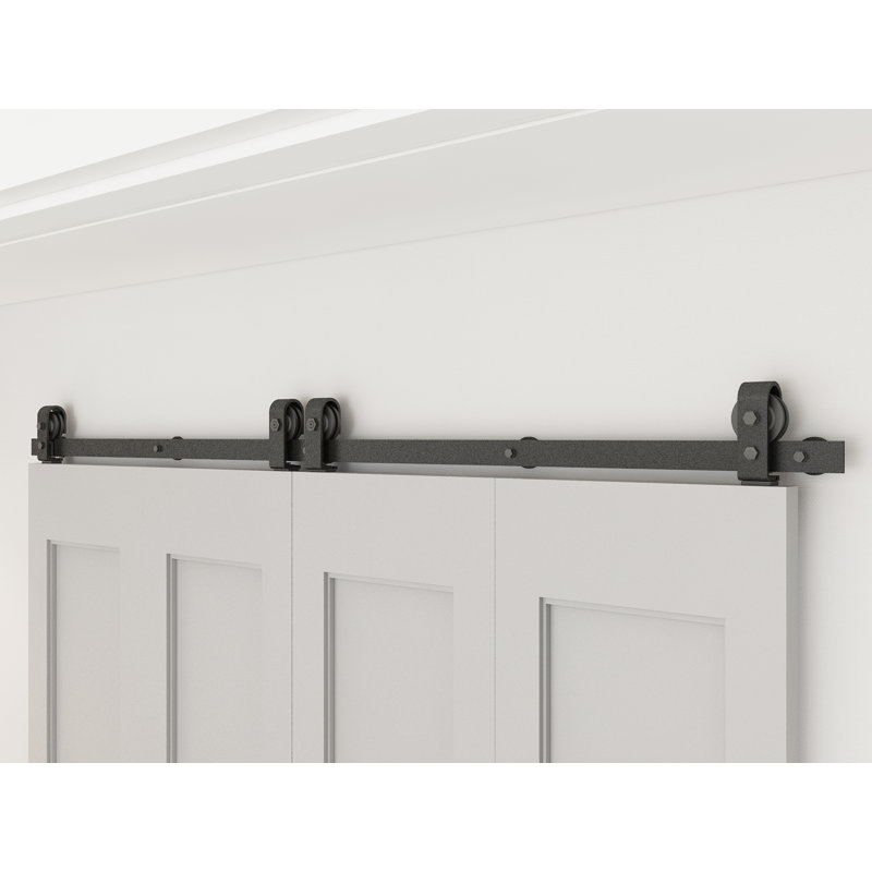 Ensemble de quincaillerie de porte de grange à double porte en acier noir mat