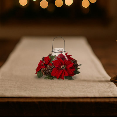 Poinsettia Pine and Pinecone Silk Candelabrum