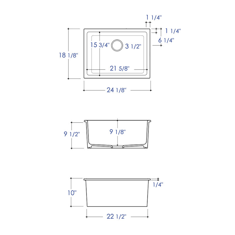 24.13'' L Single Bowl Fireclay Kitchen Sink