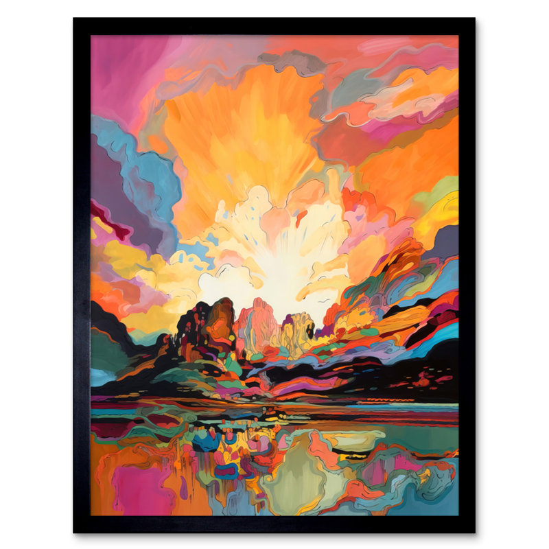 Atmospheric Sunset Clouds Vibrant Colour Lakescape - Single Picture Frame Print