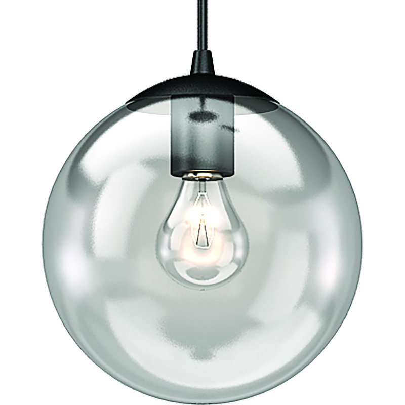 Mini-luminaire suspendu noir l 8 po avec abat-jour sphère en verre transparent James-Thomas, Noir