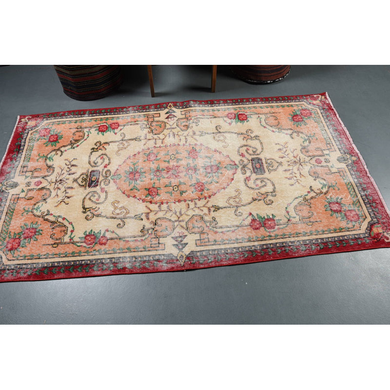 Tapis rétro, tapis turc, tapis antiques, tapis marocains beiges, tapis d'appoint 3,6 x 6,6 pi, tapis Boho