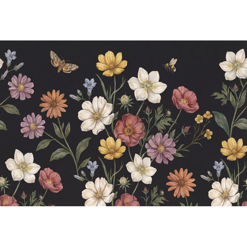 Papier peint floral foncé Wildflower, 120 po x 96 po, Non tissé