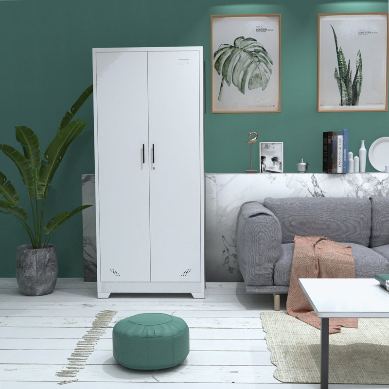 Buffet décoratif 2 portes Mallak Steel, Blanc, L 31 po x P 15,74 po