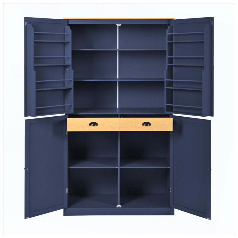 Grande armoire de rangement autoportante haute avec 2 tiroirs, 2 tablettes réglables, 8 tablettes de porte pour la cuisine, la salle à manger