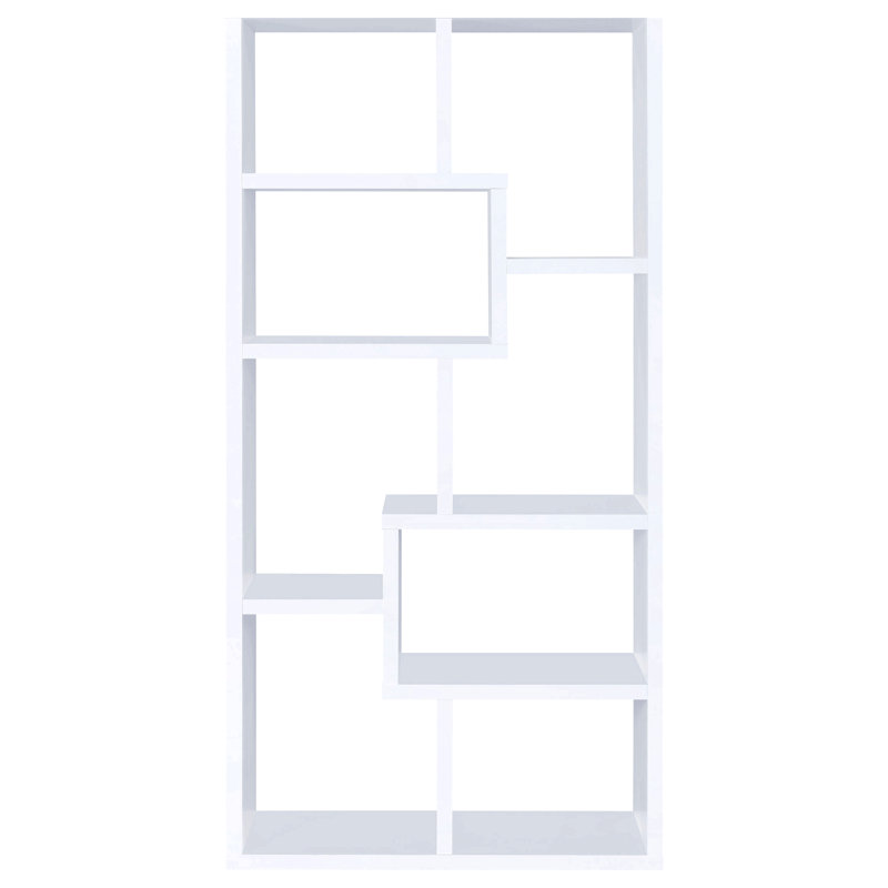 Bibliothèque géométrique avec sept (7) tablettes, étagère de rangement, meubles en bois massif, 1 pièce, blanc, Blanc