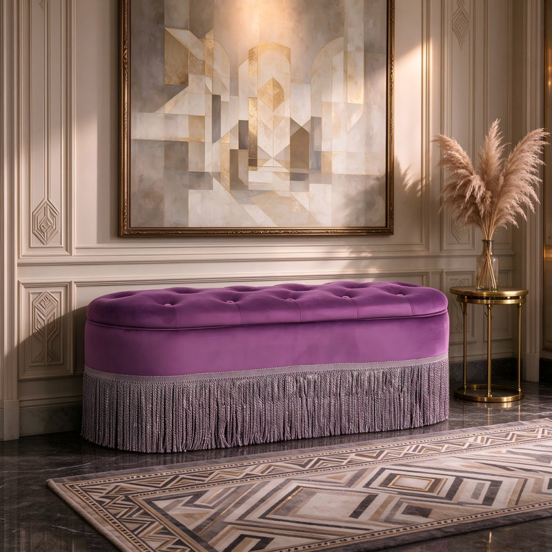 Banc de rangement ovale rembourrÃ© Ã  franges, Purple