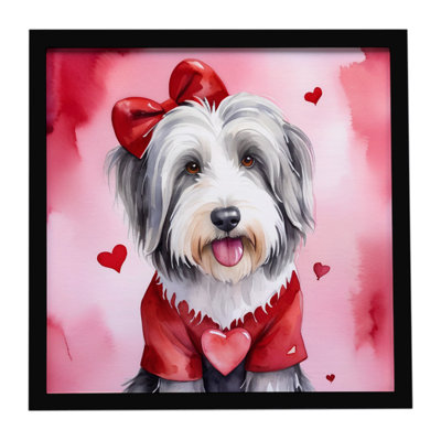 Bearied Collie My Valentine, reproduction d'art encadrée
