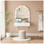 Coiffeuse murale suspendue avec miroir DEL et prise électrique, table de toilette en bois d'ingénierie blanc avec tiroirs de rangement