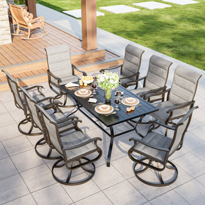 8 chaises de patio pivotantes pour l'extérieur 8 pièces, chaises de patio à cadre en métal rotatif à 360 ° avec tissu Teslin épaissi, chaises de terrasse pour l'extérieur avec accoudoirs pour terrasse et cour arrière