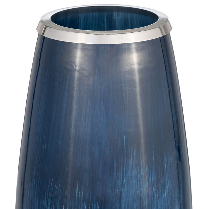 Patoma Modern Coastal Glass and Aluminum Decorative Vase with Sleek Metallic Accents and Contemporary Artisanal Design for Stylish Interior Displays
