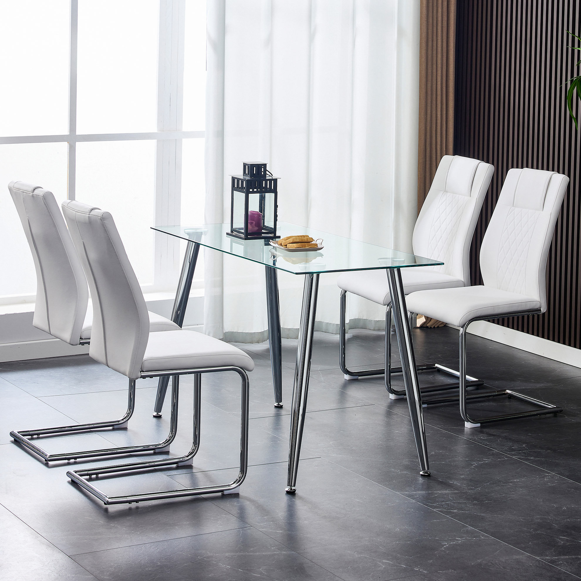 Hokku Designs Modern Dining Chairs With Faux Leather Padded Seat Dining ...