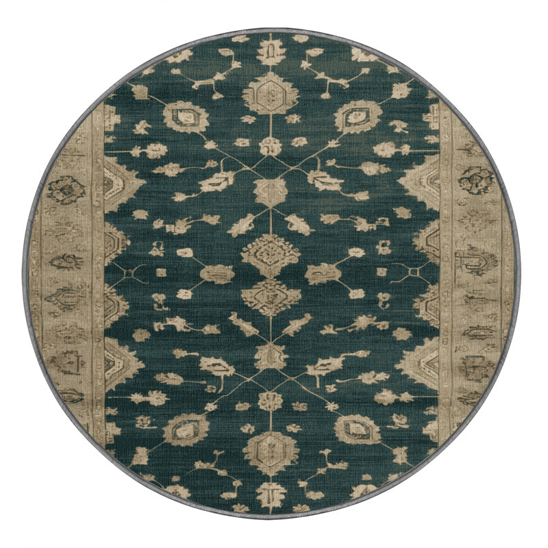 Machine Washable Overdyed Green Area Rug, Round 5'