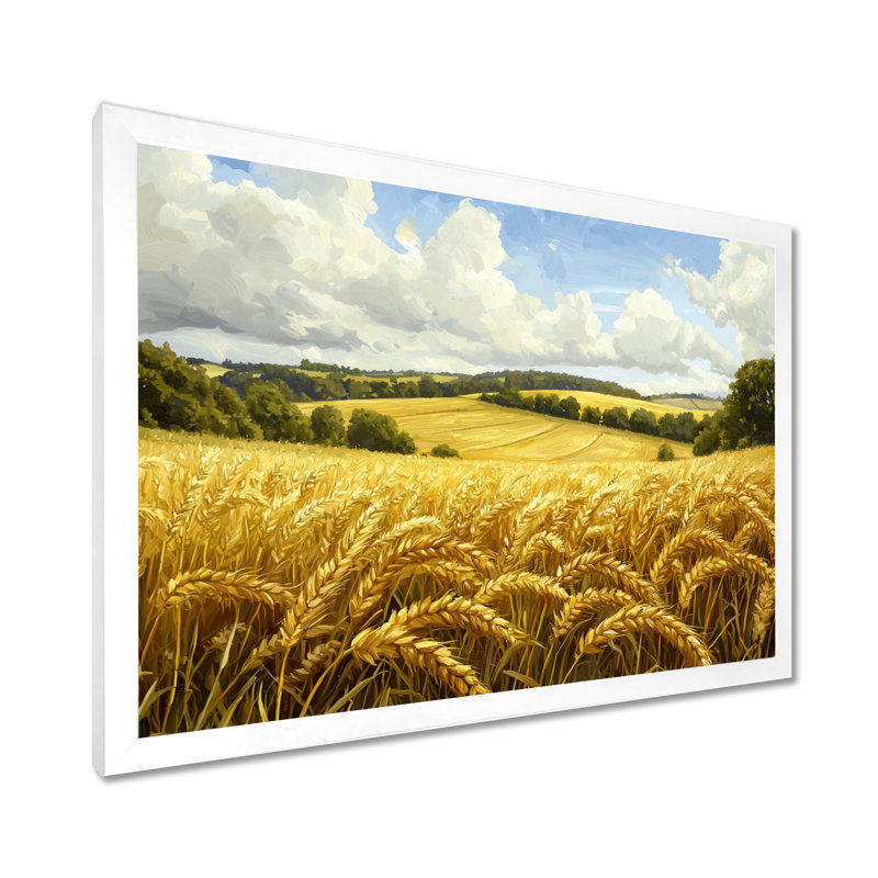«Countryside Golden Fields In Summer Light I», art mural campagne, H 12 po x l 20 po, Cadre simple, Blanc