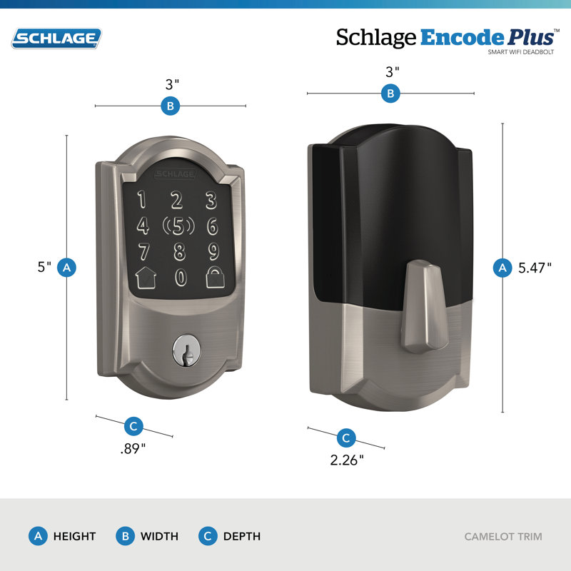Encode Plus Smart Wifi Deadbolt With Camelot Trim, Satin Nickel