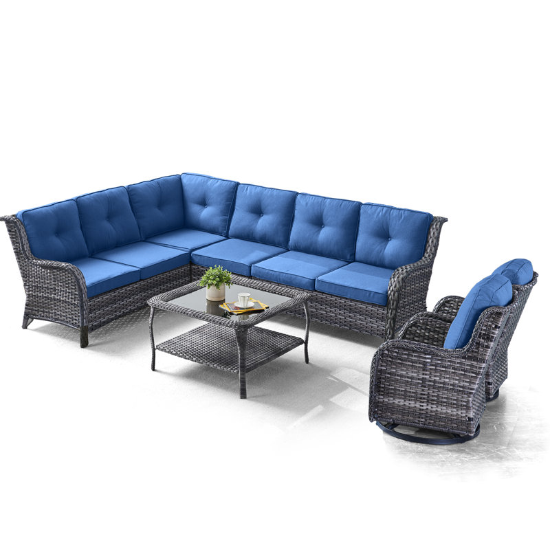 Ensemble de conversation d'extérieur pour 8 personnes avec coussins Schutt, Bleu, gris
