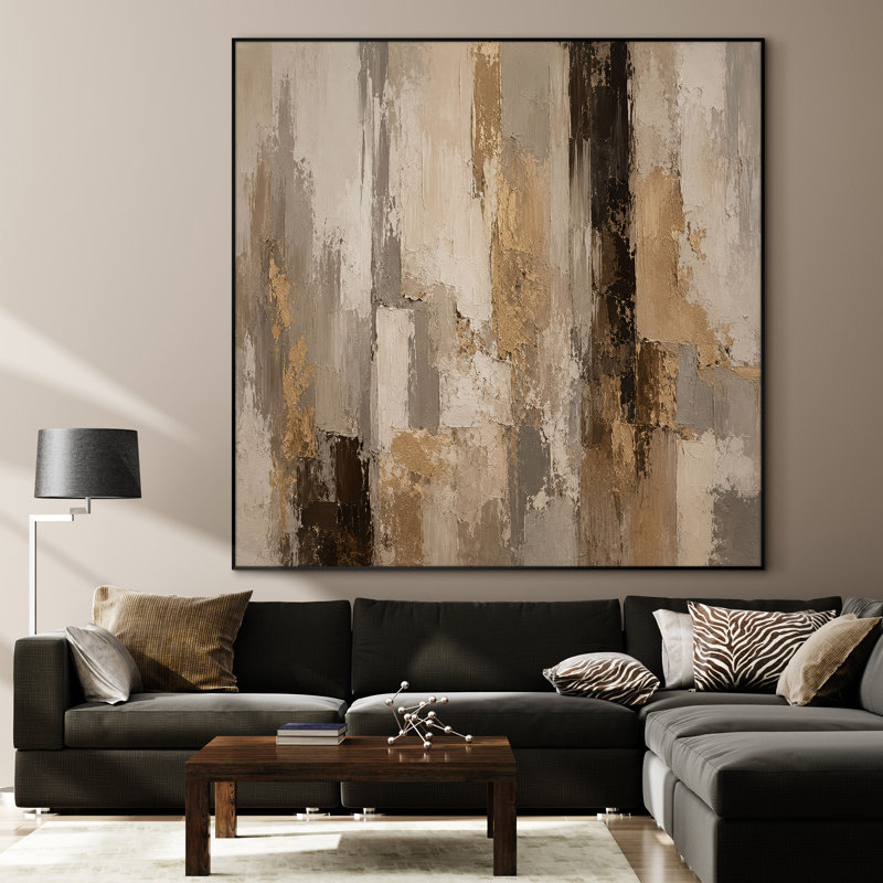 Extra Large Wall Art Fabric Print - Brown Abstract Vertical Forms Contemporary Living Room Decor - "Frame Assembly Required (Unfinished Frame)"