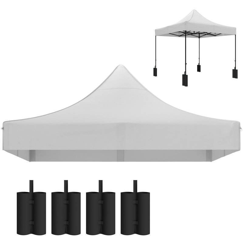 Toit de rechange de 3 m x 3 m pour tente pliante avec 4 sacs de sable, Blanc