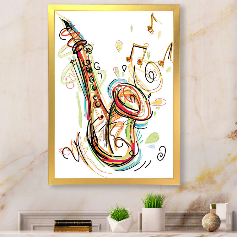 Music Saxophone Abstract Design II - Painting Winston Porter Format: Gold Floater Frame, Size: 32 H x 16 W x 1 D