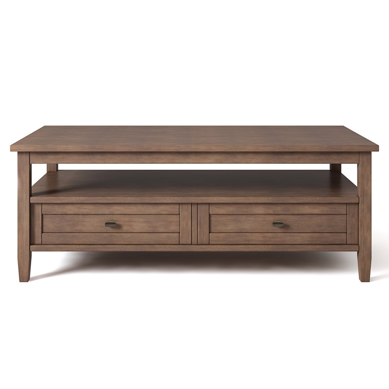 Warm Shaker 48"W Solid Wood Transitional Coffee Table with Storage Drawers and Open Shelf, Rustic Natural Aged Brown