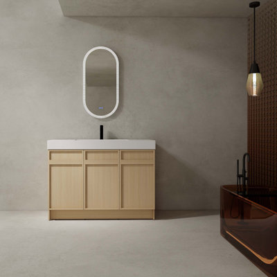 Meuble-lavabo autoportant avec double lavabo en résine blanche et 4 portes d'armoire à fermeture en douceur