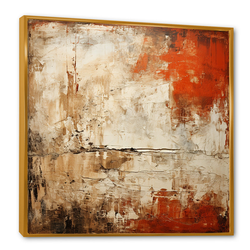 Orange Chaos Collage I - Abstract Collages, art mural, Cadre flottant doré, H 36 po x l 36 po x P 1,5 po