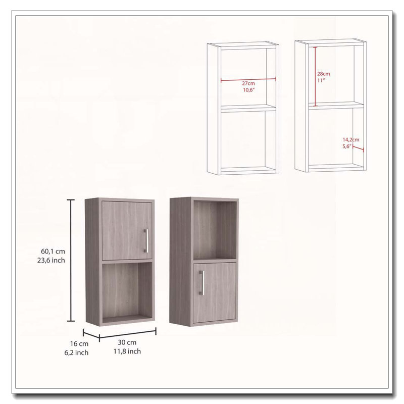 Oba 2-Pc Wall-Mounted Bathroom Medicine Cabinet with Open & Closed Storage, Beige