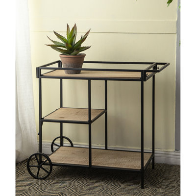 Chariot-bar 32,3 x 15,7 x 26,8 po, structure en métal noir et trois plateformes de rangement délicieuses et polyvalentes
