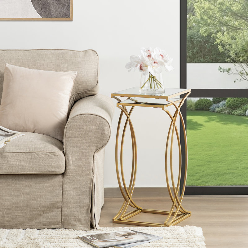 Loquette Glass Top Nesting Tables, Gold