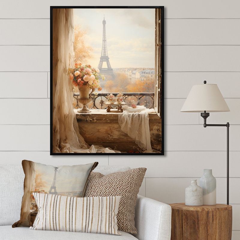 Paris Springtime Balcony Elegance I - City Paris Wall Art, 20" H x 12" W x 1" D, Black Floater Framed