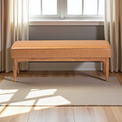 Isaacson Dining Bench Tan Faux Leather Upholstery  Walnut Finished, 17.18" H X 46.78" W X 17.59" D