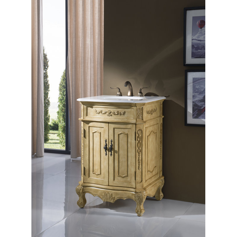 Lunette 24'' Single Bathroom Vanity with Top, Antique Beige, Off White