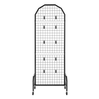 2-Pack Grid Wall Panel Display Rack with Wheels and 20 Hooks, 1.9 x 5.4 ft Black Carbon Steel Wire Grid Shelving for Craft Shows, Retail Storage, and Home Organization