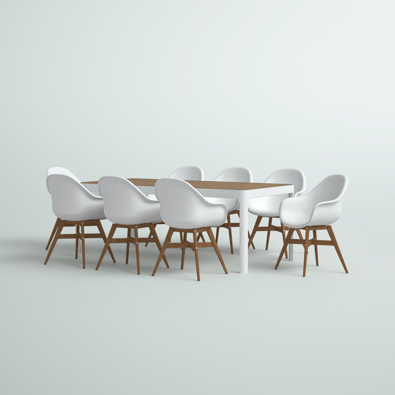 Rafael 8 - Person Wood Patio Dining Set with Rectangular Table