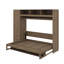 Lit escamotable double avec garde-robe, tiroirs et tablettes ouvertes