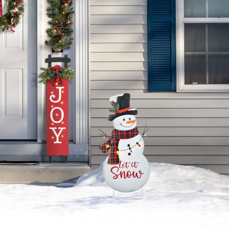 Bonhomme de neige illuminé en métal 36 po H 36 po avec piquet de jardin coloré (KD)