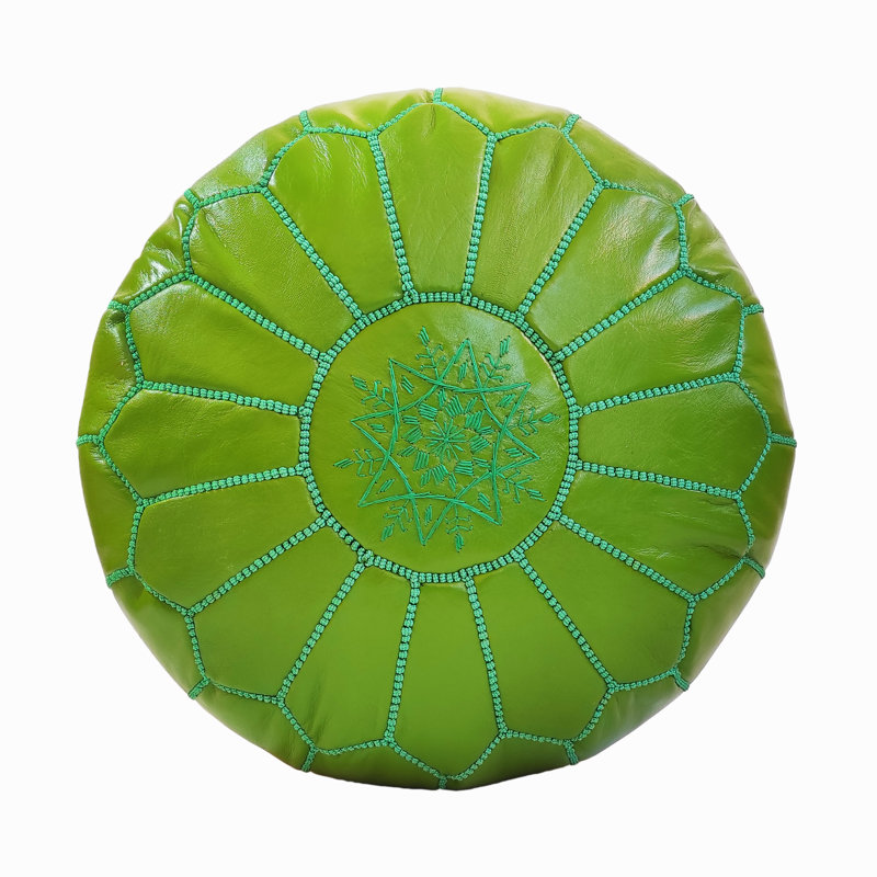 Burmaster Upholstered Pouf, Light Green Genuine Leather