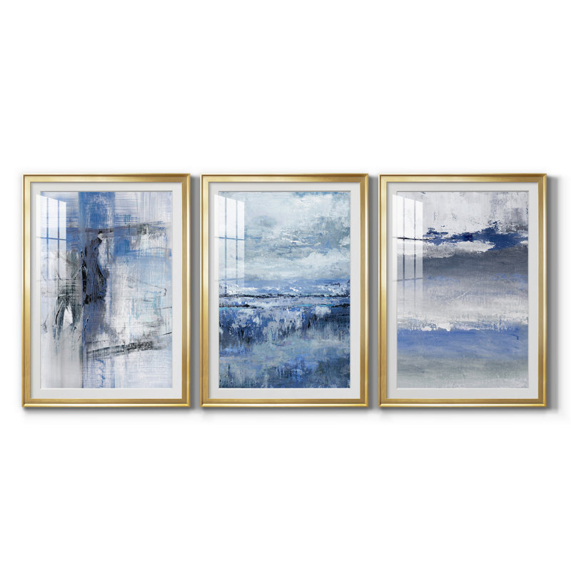 Soft Solace Indigo - Ensemble de 3 reproductions de cadres photo, Doré, H 30,5 po x l 127,5 po