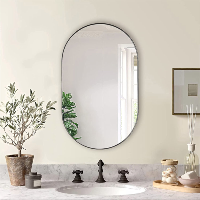 Miroir ovale 20 po x 33 po, 33 po x 20 po, Noir, Ovale