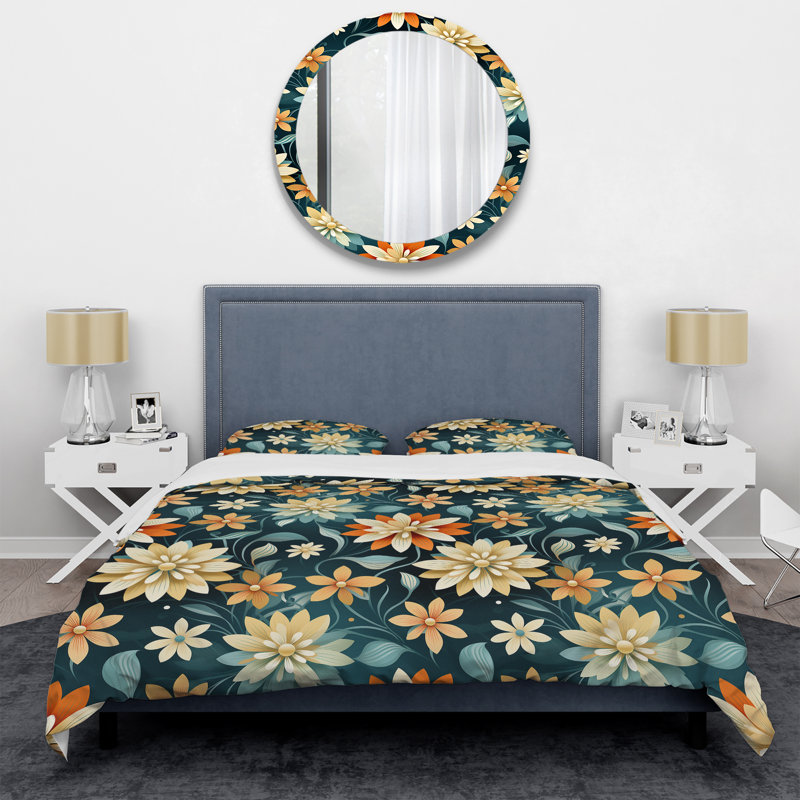 Ensemble de housse de couette à motif floral orange à motif géométrique contemporain